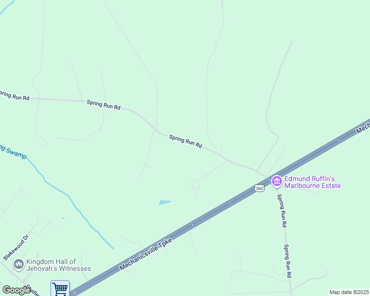 map of restaurants, bars, coffee shops, grocery stores, and more near 4031 Spring Run Road in Mechanicsville