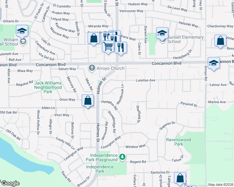 map of restaurants, bars, coffee shops, grocery stores, and more near 2171 Farmington Place in Livermore