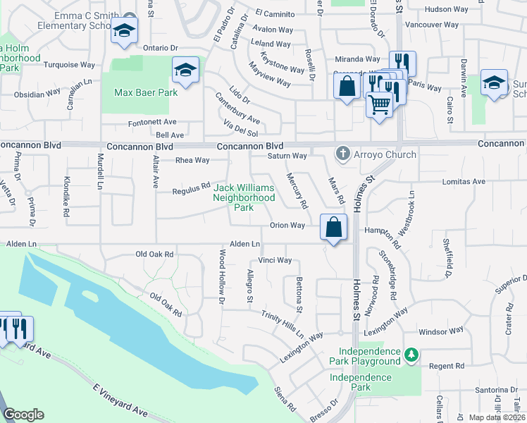 map of restaurants, bars, coffee shops, grocery stores, and more near 2125 Neptune Road in Livermore