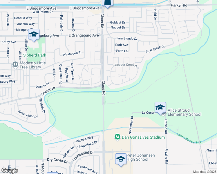 map of restaurants, bars, coffee shops, grocery stores, and more near 4000 Copper Creek Drive in Modesto