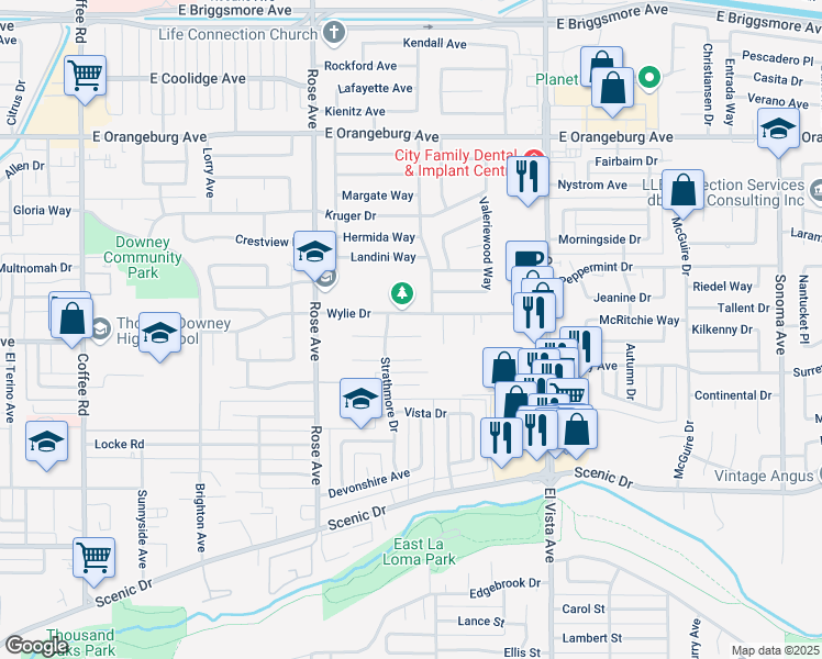 map of restaurants, bars, coffee shops, grocery stores, and more near 1905 Scarborough Court in Modesto