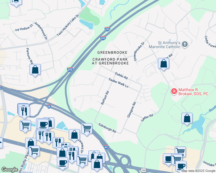 map of restaurants, bars, coffee shops, grocery stores, and more near 4420 Belfast Road in Glen Allen