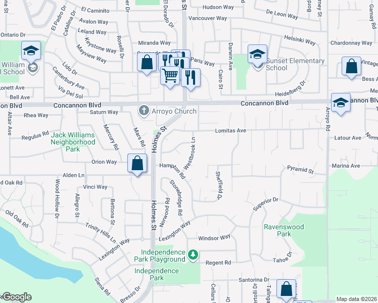 map of restaurants, bars, coffee shops, grocery stores, and more near 2171 Farmington Place in Livermore