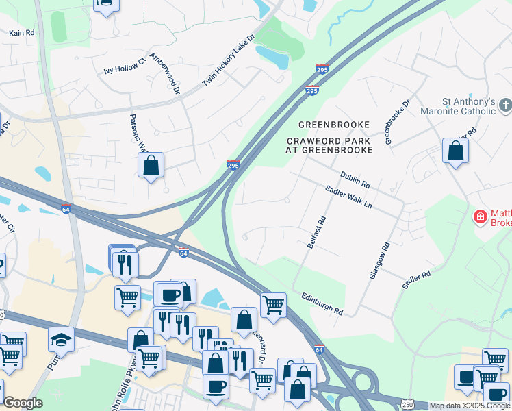 map of restaurants, bars, coffee shops, grocery stores, and more near 4221 Allenbend Road in Glen Allen