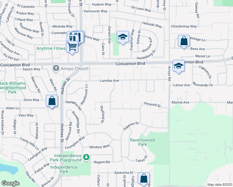 map of restaurants, bars, coffee shops, grocery stores, and more near 2198 Wedgewood Way in Livermore