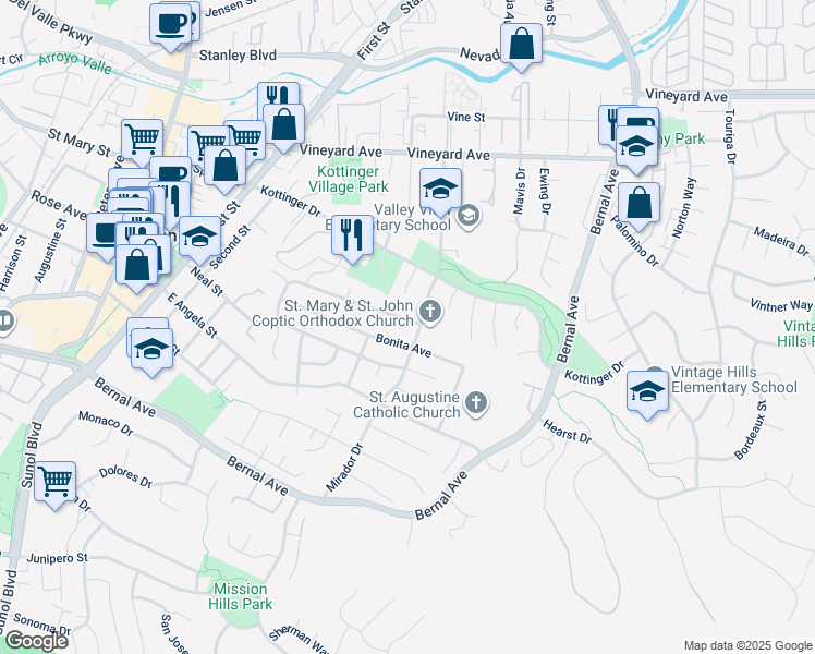 map of restaurants, bars, coffee shops, grocery stores, and more near 689 Del Sol Avenue in Pleasanton