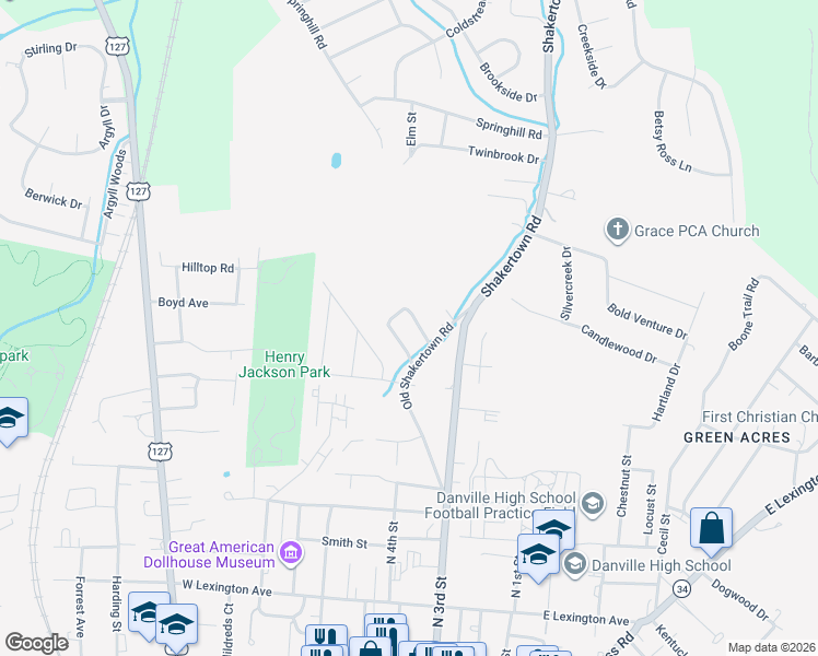map of restaurants, bars, coffee shops, grocery stores, and more near 310 Nichols Terrace in Danville