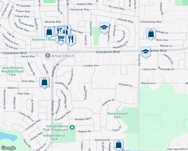 map of restaurants, bars, coffee shops, grocery stores, and more near 2198 Wedgewood Way in Livermore