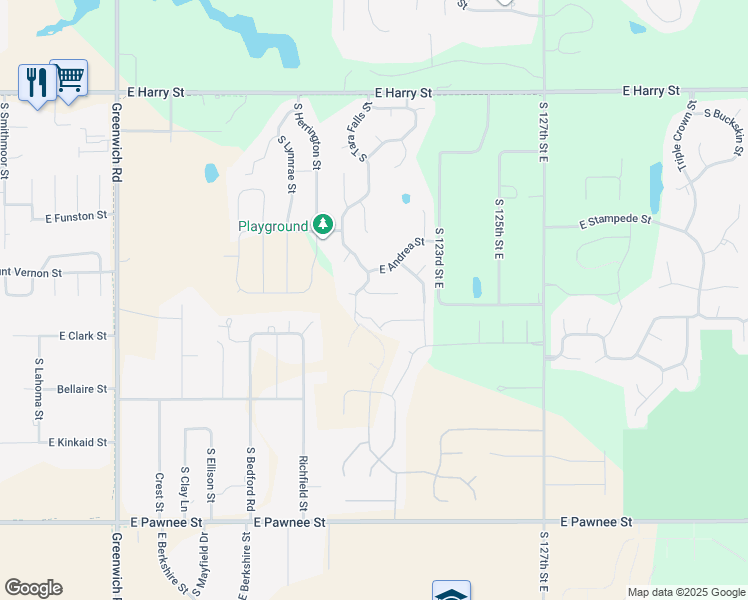 map of restaurants, bars, coffee shops, grocery stores, and more near 1972 Tara Falls Court in Wichita