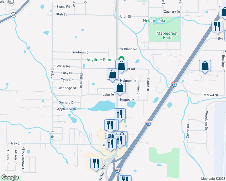 map of restaurants, bars, coffee shops, grocery stores, and more near 14 Lake Drive in Lebanon