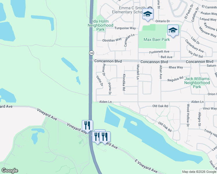 map of restaurants, bars, coffee shops, grocery stores, and more near 1761 Prima Drive in Livermore