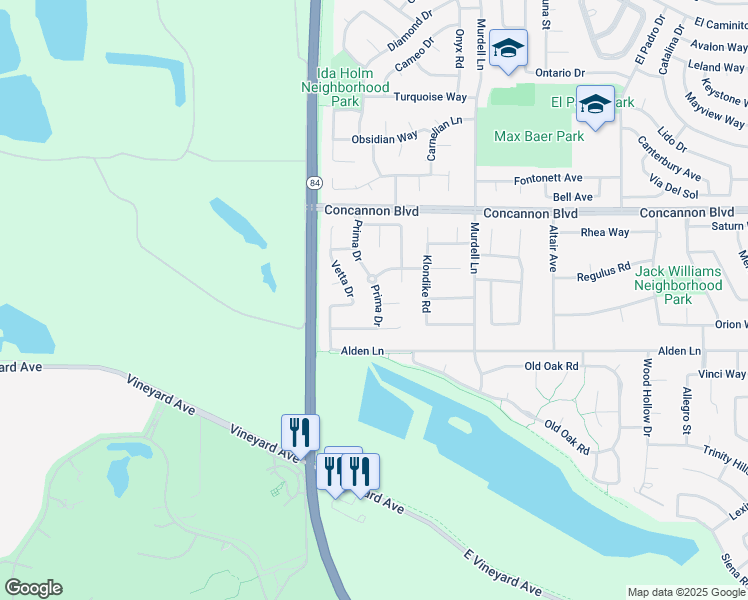 map of restaurants, bars, coffee shops, grocery stores, and more near 1755 Prima Drive in Livermore
