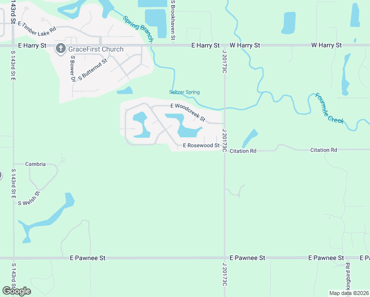 map of restaurants, bars, coffee shops, grocery stores, and more near 15609 East Rosewood Street in Wichita