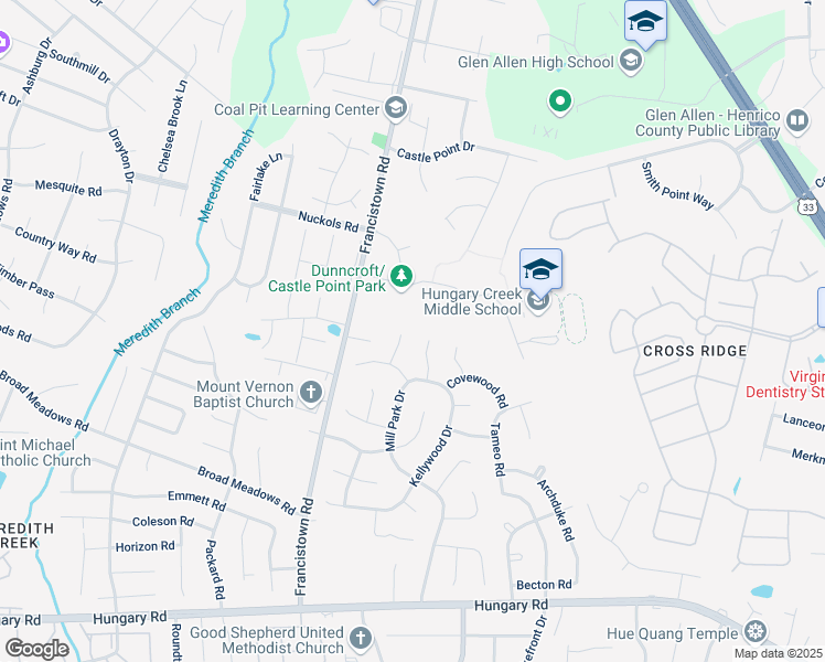 map of restaurants, bars, coffee shops, grocery stores, and more near 4910 Kellywood Circle in Glen Allen