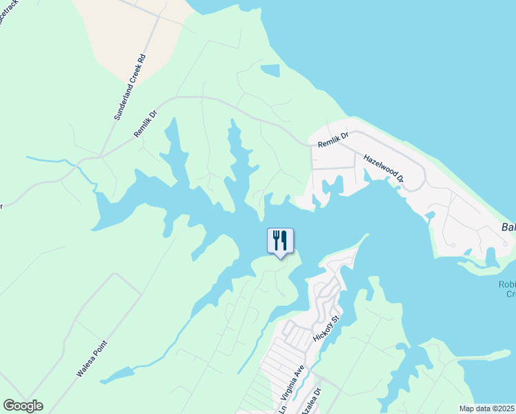 map of restaurants, bars, coffee shops, grocery stores, and more near 89 Waterford Court in Urbanna