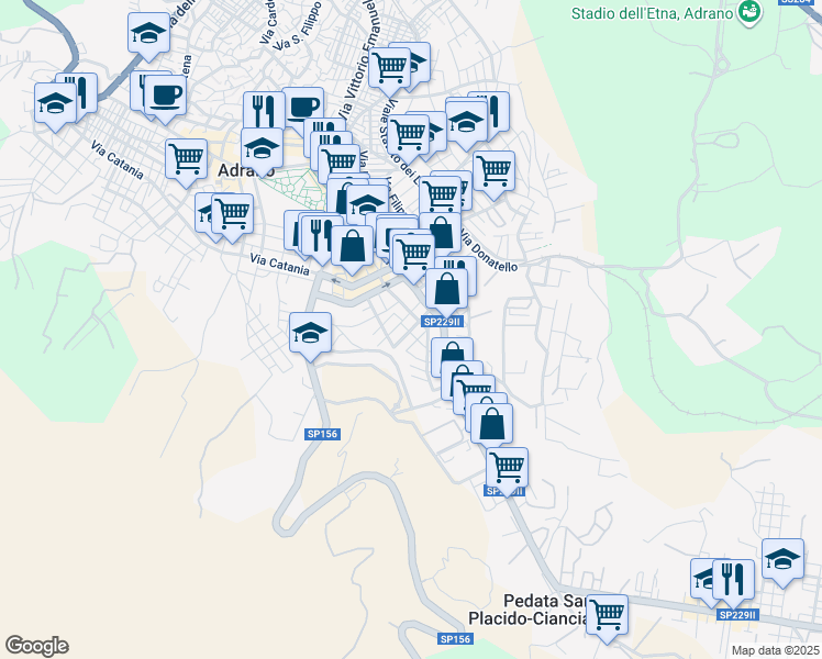 map of restaurants, bars, coffee shops, grocery stores, and more near 4 Via Luigi Galvani in Adrano