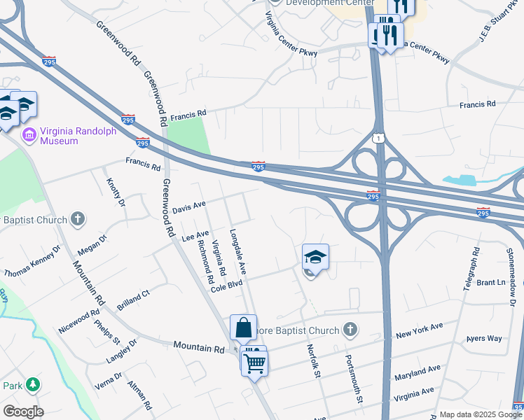 map of restaurants, bars, coffee shops, grocery stores, and more near 10164 Berrymeade Place in Glen Allen