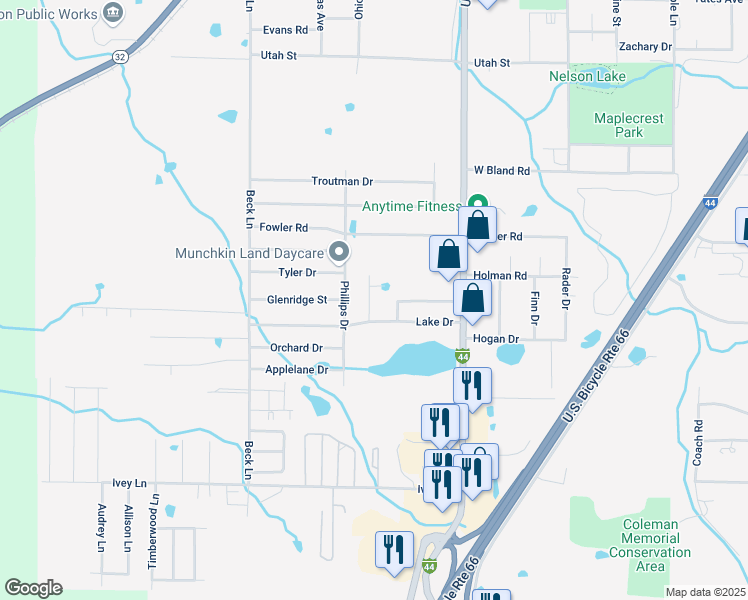 map of restaurants, bars, coffee shops, grocery stores, and more near 1860 Jaden Drive in Lebanon