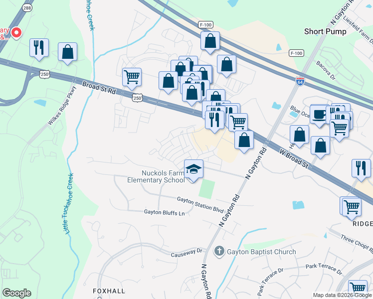 map of restaurants, bars, coffee shops, grocery stores, and more near 12327 Dewhurst Avenue in Henrico