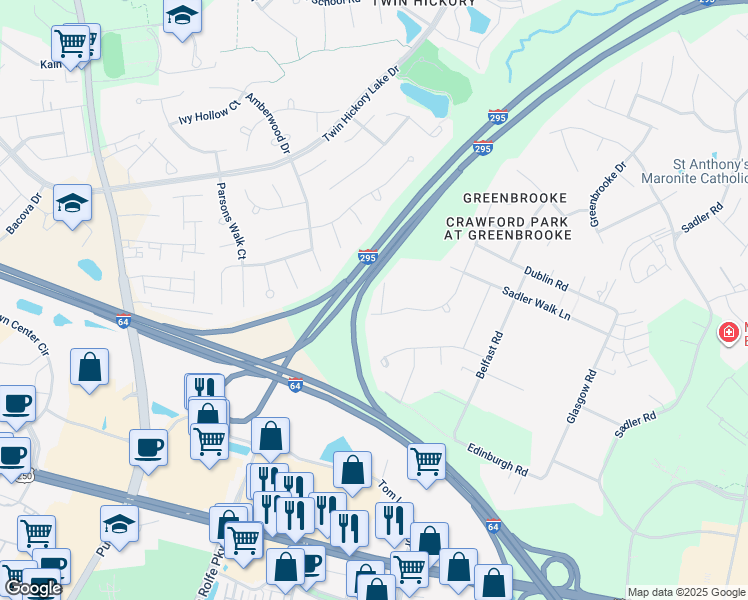 map of restaurants, bars, coffee shops, grocery stores, and more near 11605 Timberton Court in Glen Allen