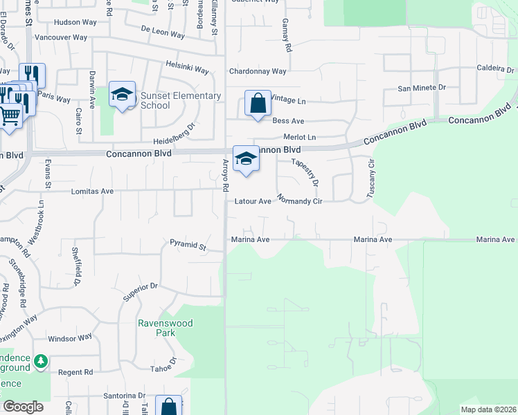 map of restaurants, bars, coffee shops, grocery stores, and more near 2080 Marina Avenue in Livermore