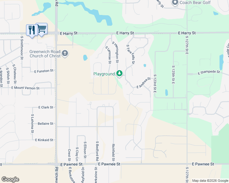map of restaurants, bars, coffee shops, grocery stores, and more near 11850 E Clark St in Wichita