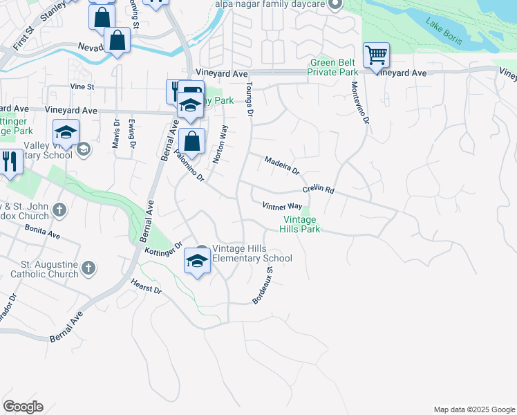 map of restaurants, bars, coffee shops, grocery stores, and more near in Pleasanton