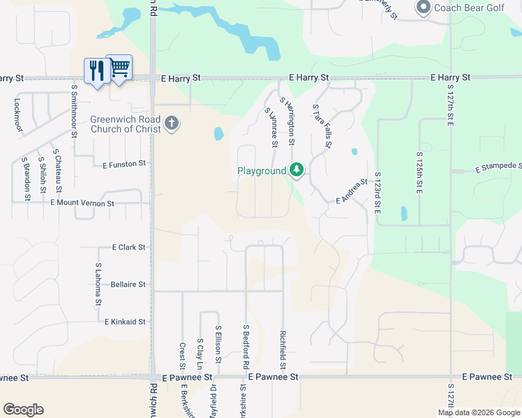 map of restaurants, bars, coffee shops, grocery stores, and more near East Funston Street in Wichita