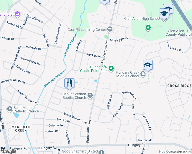 map of restaurants, bars, coffee shops, grocery stores, and more near 9104 Olde Mill Pond Drive in Glen Allen