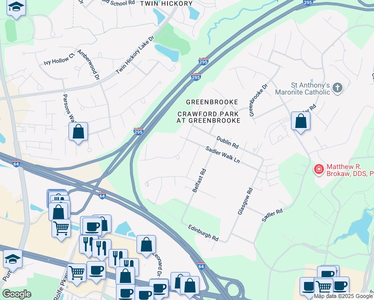 map of restaurants, bars, coffee shops, grocery stores, and more near 4325 Allenbend Road in Glen Allen