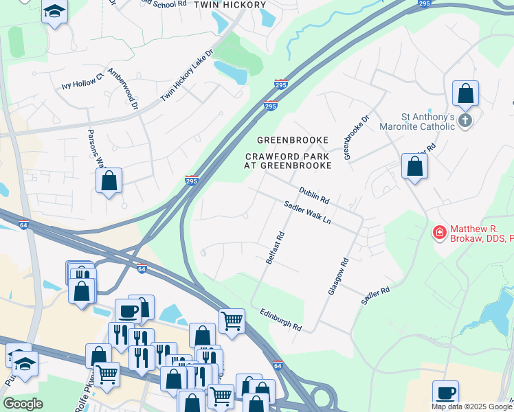 map of restaurants, bars, coffee shops, grocery stores, and more near 4325 Allenbend Road in Glen Allen