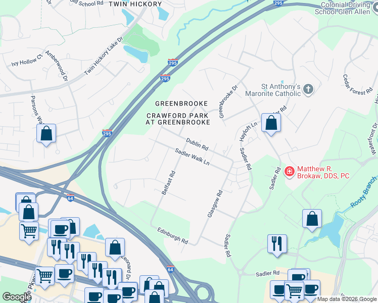 map of restaurants, bars, coffee shops, grocery stores, and more near 11468 Sadler Walk Lane in Glen Allen