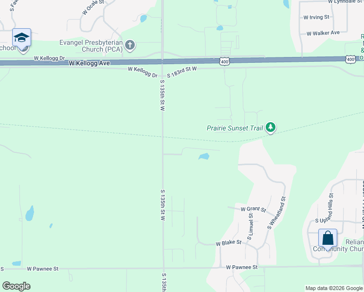 map of restaurants, bars, coffee shops, grocery stores, and more near 1734 South 135th Street West in Wichita