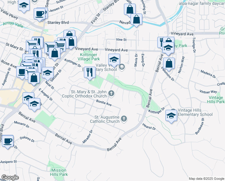 map of restaurants, bars, coffee shops, grocery stores, and more near 4224 Cabernet Court in Pleasanton