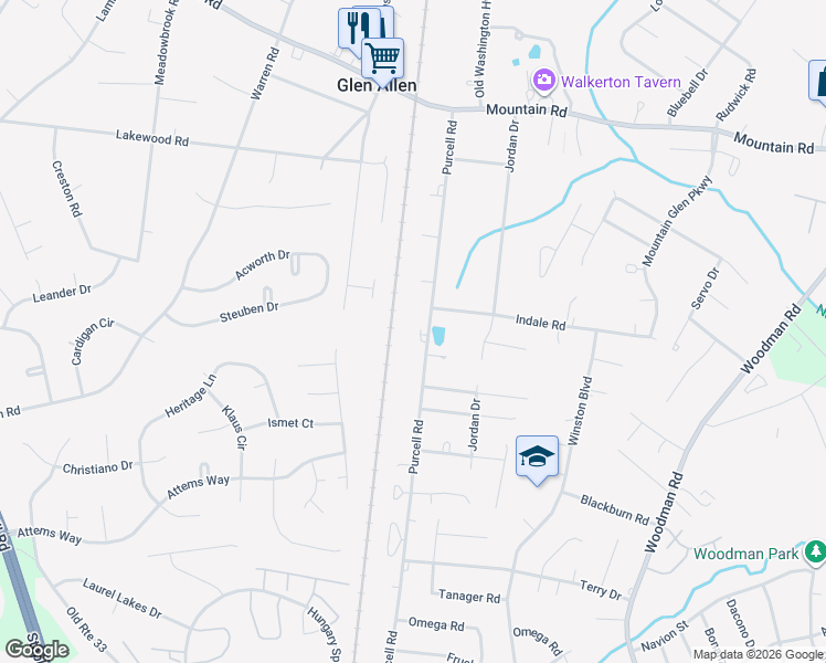 map of restaurants, bars, coffee shops, grocery stores, and more near 10336 Purcell Road in Glen Allen