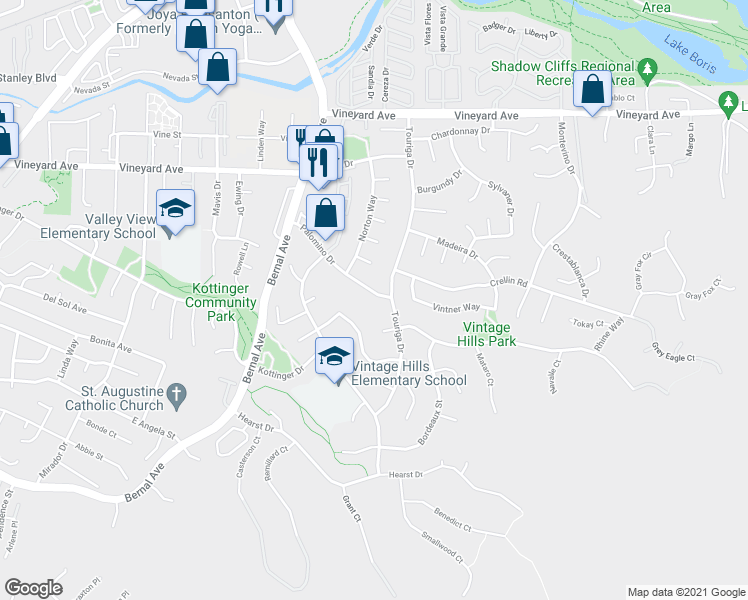map of restaurants, bars, coffee shops, grocery stores, and more near 828 Palomino Drive in Pleasanton