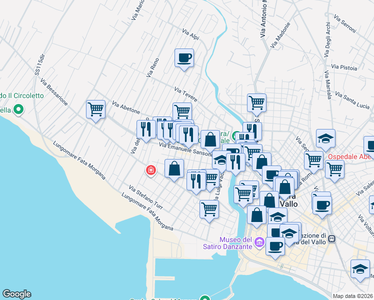 map of restaurants, bars, coffee shops, grocery stores, and more near 17 Via Pietro Mascagni in Mazara del Vallo