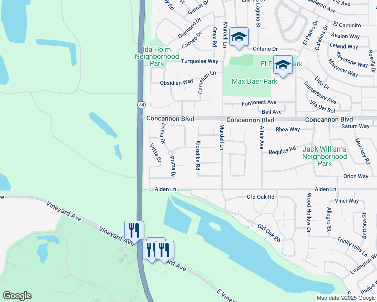 map of restaurants, bars, coffee shops, grocery stores, and more near 1646 Cascina Court in Livermore