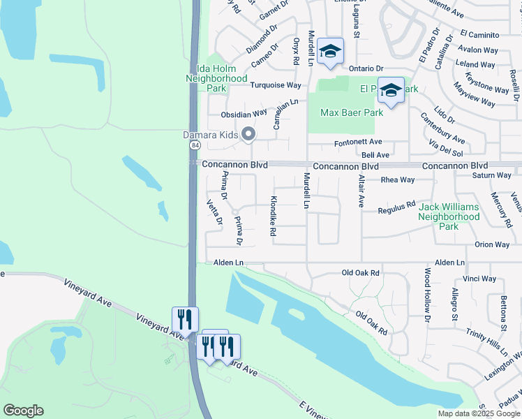 map of restaurants, bars, coffee shops, grocery stores, and more near 1646 Cascina Court in Livermore