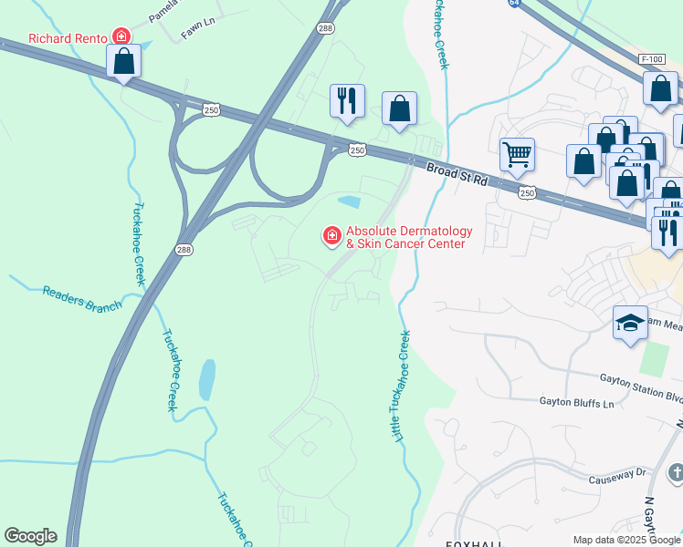 map of restaurants, bars, coffee shops, grocery stores, and more near 7304 Wilkes Ridge Place in Henrico