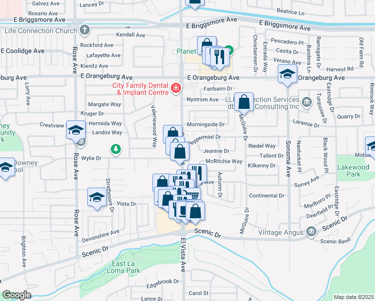 map of restaurants, bars, coffee shops, grocery stores, and more near 1088 Oakdale Road in Modesto