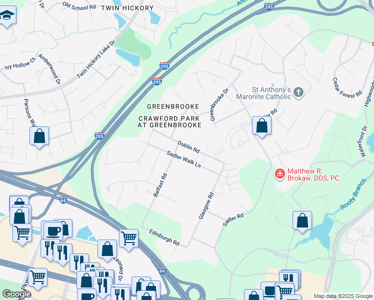map of restaurants, bars, coffee shops, grocery stores, and more near 11473 Dublin Road in Glen Allen