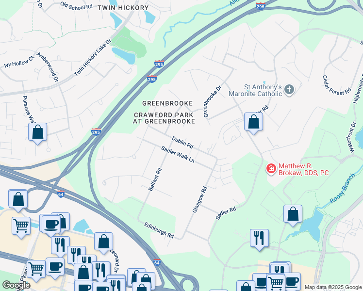 map of restaurants, bars, coffee shops, grocery stores, and more near 11473 Dublin Road in Glen Allen