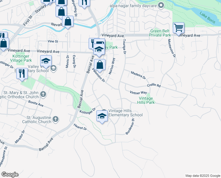 map of restaurants, bars, coffee shops, grocery stores, and more near 828 Palomino Drive in Pleasanton