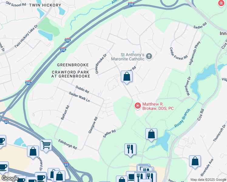 map of restaurants, bars, coffee shops, grocery stores, and more near 11423 Hayloft Lane in Glen Allen