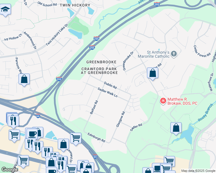 map of restaurants, bars, coffee shops, grocery stores, and more near 11477 Dublin Road in Glen Allen