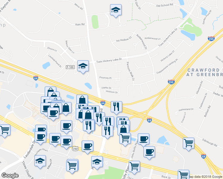 map of restaurants, bars, coffee shops, grocery stores, and more near 200 Clerke Drive in Glen Allen