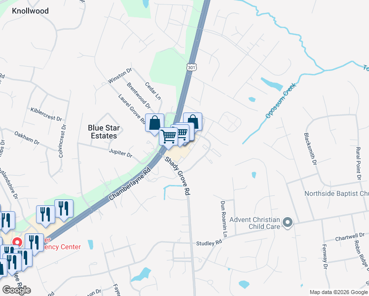 map of restaurants, bars, coffee shops, grocery stores, and more near 9502 Chamberlayne Road in Mechanicsville