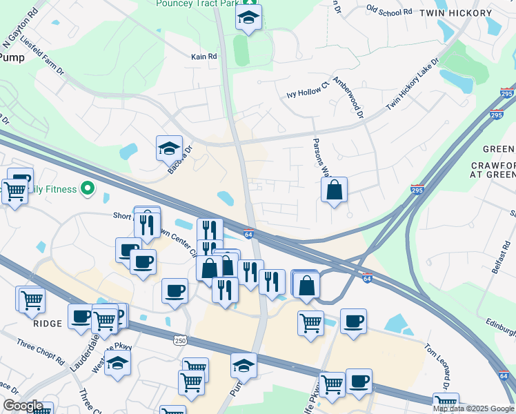 map of restaurants, bars, coffee shops, grocery stores, and more near 4508 Bragdon Way in Glen Allen