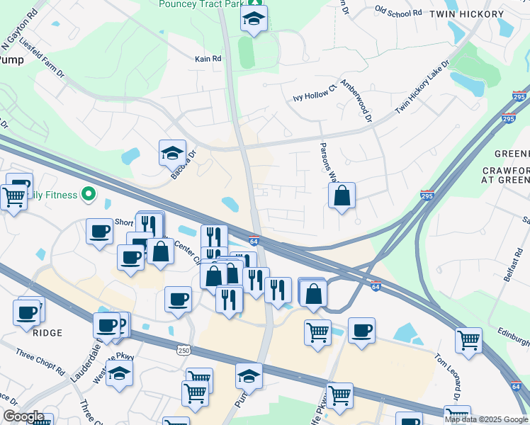 map of restaurants, bars, coffee shops, grocery stores, and more near 4508 Bragdon Way in Glen Allen